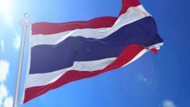 Arka planda mavi gökyüzü, mavi ekran, mavi ekran veya izole arkaplan ve arka plandaki bayrak hepsi tek bir animasyon bayrağında.