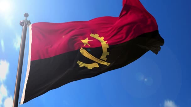Angola Bandiera Animata Nel Vento Con Cielo Blu Sullo Sfondo — Video Stock