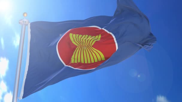 Asean Association Southeast Asian Nations Animated Flag Wind Blue Sky — Stock Video