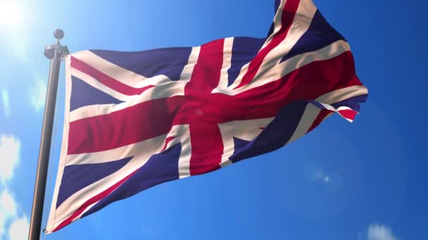 Royaume Uni Drapeau Animé Dans Vent Avec Ciel Bleu Arrière — Video