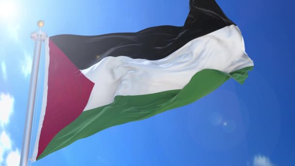 Палестина Анимированный Флаг Ветру Голубым Небом Фоне Зеленый Экран Синий — стоковое видео