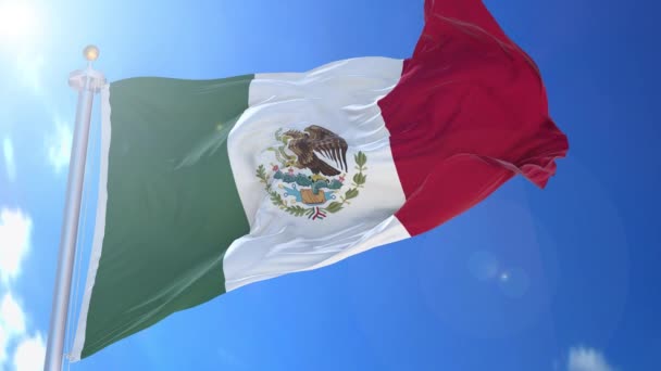 Bandeira Animada México Vento Com Céu Azul Fundo Tela Verde — Vídeo de Stock