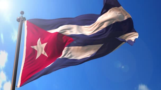 Куба Анимированный Флаг Ветру Голубым Небом Заднем Плане Зеленый Экран — стоковое видео