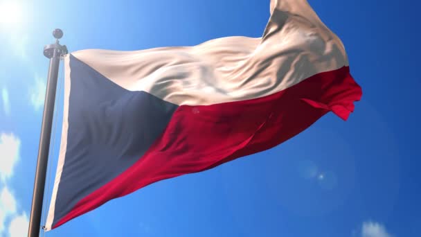 Tschechische Republik Animierte Flagge Wind Mit Blauem Himmel Hintergrund Grüner — Stockvideo