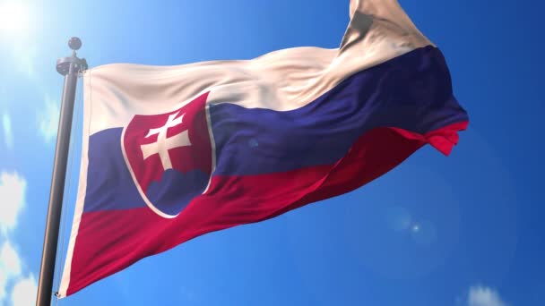 Slovensko Animovaná Vlajka Větru Modrou Oblohou Pozadí Zelená Obrazovka Modrá — Stock video