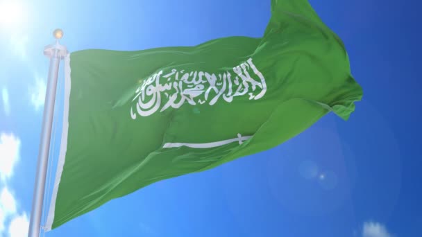 Arábia Saudita Bandeira Animada Vento Com Céu Azul Fundo Tela — Vídeo de Stock