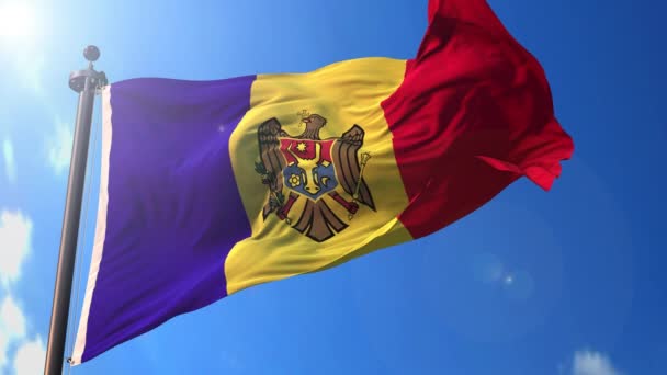 Moldova Animated Flag Wind Blue Sky Background Green Screen Blue — Stock Video