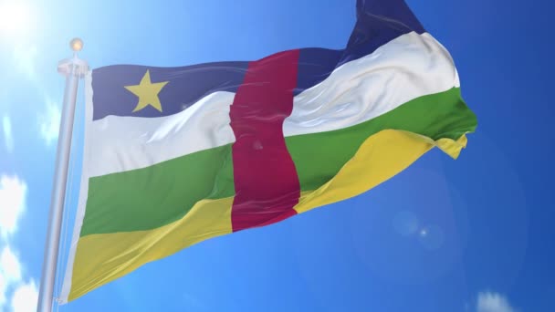 Repubblica Centrafricana Bandiera Animata Nel Vento Con Cielo Blu Sullo — Video Stock