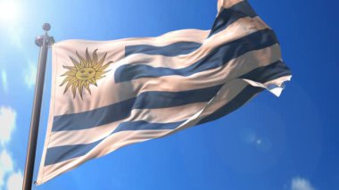 Rüzgarda Uruguay animasyon bayrağı, arka planda mavi gökyüzü, yeşil ekran, mavi ekran veya izole arkaplan ve arka planda bayrak, hepsi bir animasyon paketinde.