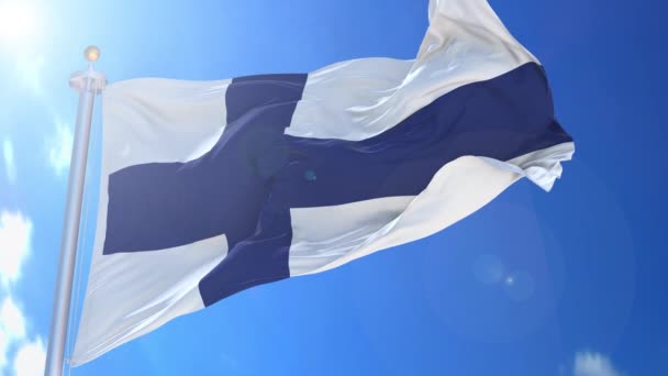 Bandera Animada Finlandia Viento Con Cielo Azul Fondo Pantalla Verde — Vídeos de Stock