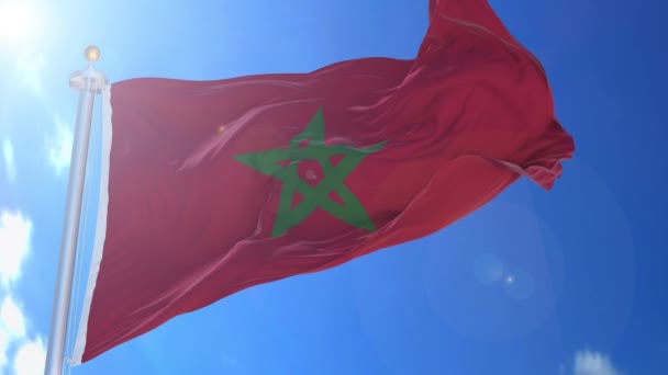 Marocco Bandiera Animata Nel Vento Con Cielo Blu Sullo Sfondo — Video Stock