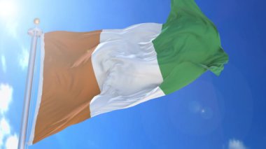 Arka planda mavi gökyüzü, mavi ekran, mavi ekran ya da izole arkaplan ve arka plandaki bayrak hepsi tek bir animasyon bayrağında.