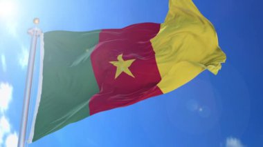 Arka planda mavi gökyüzü, mavi ekran, mavi ekran veya izole arkaplan ve arka plandaki bayrak hepsi tek bir animasyon bayrağında.