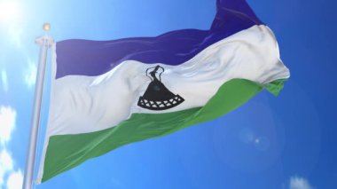 Rüzgarda Lesotho animasyon bayrağı, arka planda mavi gökyüzü, yeşil ekran, mavi ekran veya izole arkaplan ve arka planda bayrak, hepsi bir animasyon paketinde.