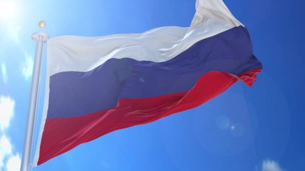 Rusia Bandera Animada Viento Con Cielo Azul Fondo Fondo Pantalla — Vídeo de stock
