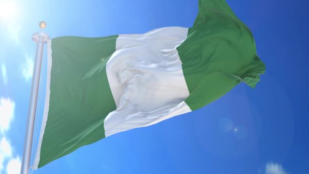 Nigéria Bandeira Animada Vento Com Céu Azul Fundo Tela Verde — Vídeo de Stock