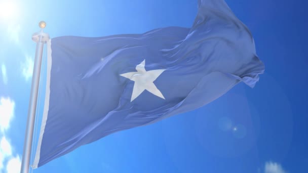 Somalia Animerad Flagga Vinden Med Blå Himmel Bakgrunden Grön Skärm — Stockvideo