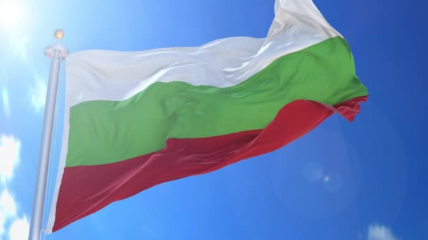 Болгария Анимированный Флаг Ветру Голубым Небом Фоне Зеленый Экран Синий — стоковое видео