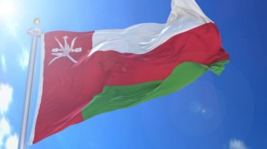 Umman animasyon bayrağı rüzgarda, arka planda mavi gökyüzü, yeşil ekran, mavi ekran veya izole arkaplan ve arka planda bayrak, hepsi tek bir animasyon bayrak paketinde.