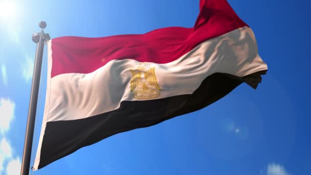 Egypte Drapeau Animé Dans Vent Avec Ciel Bleu Arrière Plan — Video