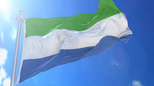 Serra Leoa Bandeira Animada Vento Com Céu Azul Fundo Tela — Vídeo de Stock