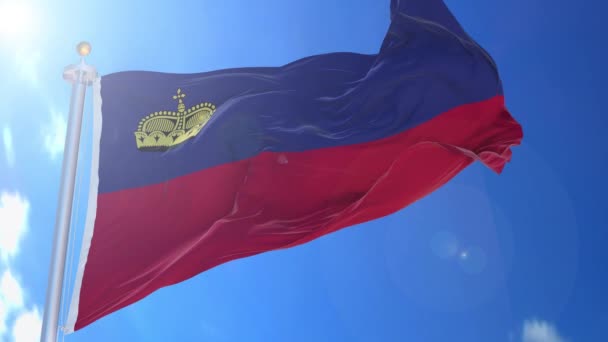 Liechtenstein Bandeira Animada Vento Com Céu Azul Fundo Tela Verde — Vídeo de Stock