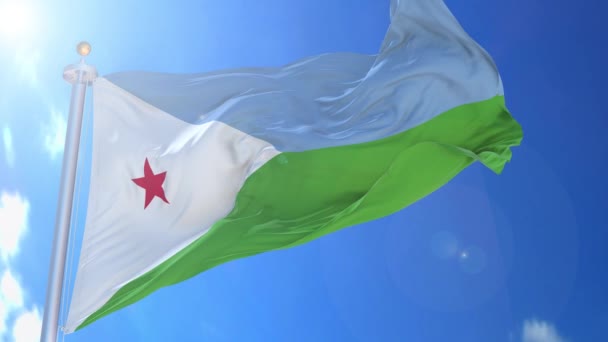 Bandera Animada Djibouti Viento Con Cielo Azul Fondo Pantalla Verde — Vídeo de stock