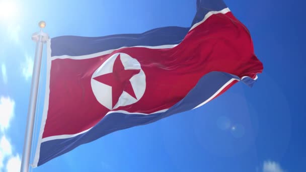 Észak Korea Animált Zászló Szélben Kék Háttérben Zöld Képernyő Kék — Stock videók