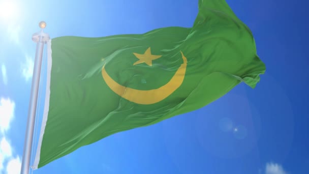 Mauritania Bandera Animada Viento Con Cielo Azul Fondo Pantalla Verde — Vídeos de Stock