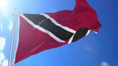Trinidad ve Tobago rüzgarda canlanan bayrak. Arka planda mavi gökyüzü, yeşil ekran, mavi ekran veya izole arkaplan ve arka plandaki bayrak hepsi bir animasyon paketinde..