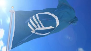 Kuzey Konseyinin canlandırdığı bayrak rüzgarda, arka planda mavi gökyüzü, yeşil ekran, mavi ekran veya izole arkaplan ve arka planda bulunan bayrak, hepsi tek bir animasyon bayrağında.