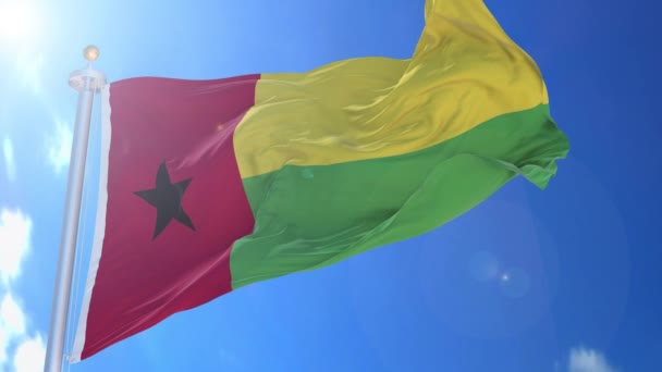 Guinea Bissau Bandera Animada Viento Con Cielo Azul Fondo Pantalla — Vídeo de stock