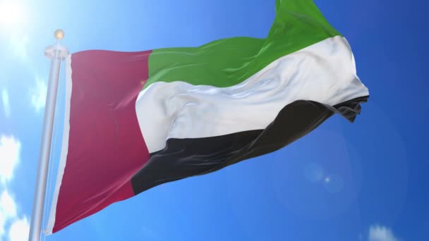 United Arab Emirates Animated Flag Wind Blue Sky Background Green — Stock Video