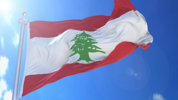 Lebanon Animated Flag Wind Blue Sky Background Green Screen Blue — Stock Video