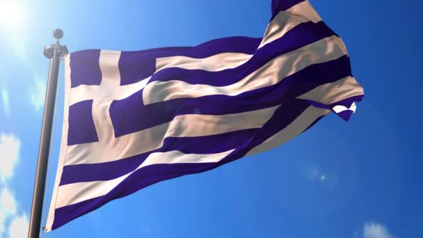 Greece Animated Flag Wind Blue Sky Background Green Screen Blue — ストック動画