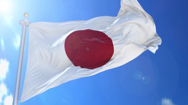 Japan Animated Flag Wind Blue Sky Background Green Screen Blue — Stock Video