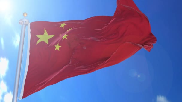 China Animated Flag Wind Blue Sky Background Green Screen Background — ストック動画