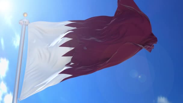 Katar Animowana Flaga Wietrze Niebieskim Niebem Tle Zielony Ekran Niebieski — Wideo stockowe