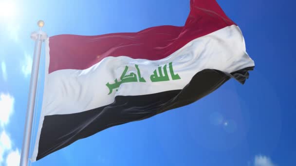 Iraq Bandiera Animata Nel Vento Con Cielo Blu Sullo Sfondo — Video Stock