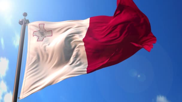 Bandera Malta Animada Viento Con Cielo Azul Fondo Pantalla Verde — Vídeo de stock