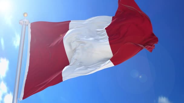 Peru Animerad Flagga Vinden Med Blå Himmel Bakgrunden Grön Skärm — Stockvideo