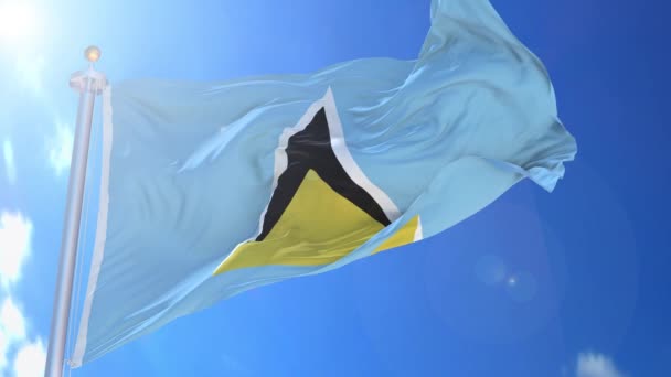 Bandera Animada Santa Lucía Viento Con Cielo Azul Fondo Pantalla — Vídeo de stock