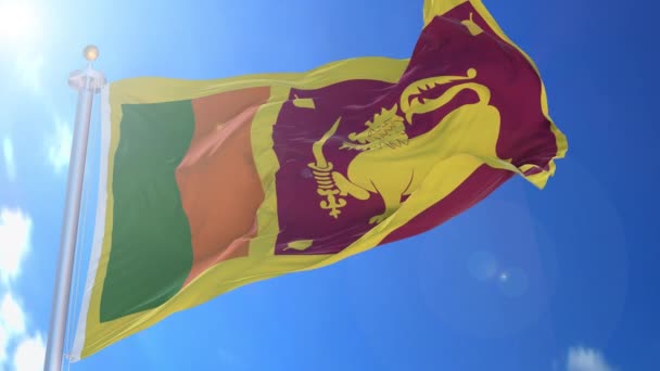 Шри Ланка Анимированный Флаг Ветру Голубым Небом Заднем Плане Зеленый — стоковое видео