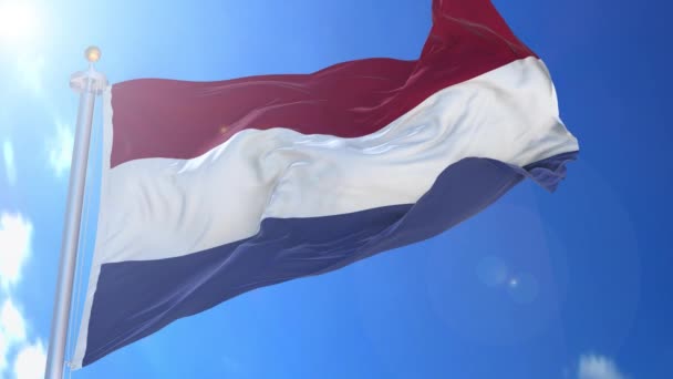 Niederlande Animierte Flagge Wind Mit Blauem Himmel Hintergrund Grüner Bildschirmhintergrund — Stockvideo