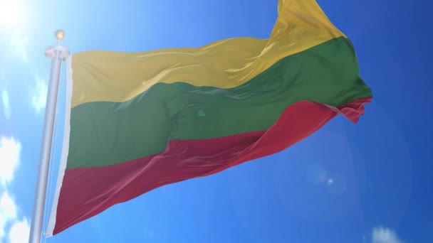 Lithuania Animated Flag Wind Blue Sky Background Green Screen Blue — ストック動画