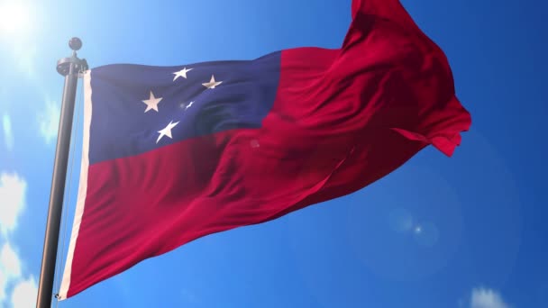 Samoa Geanimeerde Vlag Wind Met Blauwe Lucht Achtergrond Groen Scherm — Stockvideo