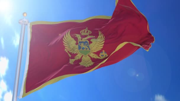 Czarnogóra Animowana Flaga Wietrze Niebieskim Niebem Tle Zielony Ekran Niebieski — Wideo stockowe