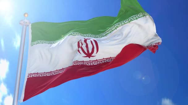 Iran Animerad Flagga Vinden Med Blå Himmel Bakgrunden Grön Skärm — Stockvideo