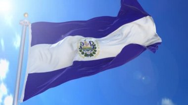 El Salvador rüzgarda hareketli bayrak, arka planda mavi gökyüzü, yeşil ekran, mavi ekran veya izole arkaplan ve arka planda bayrak, hepsi bir animasyon paketinde.