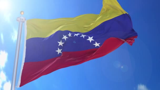 Βενεζουέλα Κινούμενη Σημαία Στον Άνεμο Μπλε Ουρανό Στο Παρασκήνιο Πράσινη — Αρχείο Βίντεο